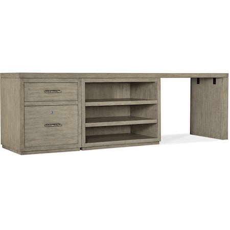 Casual 96" Storage Desk with File Cabinet and Open Shelf Cabinet