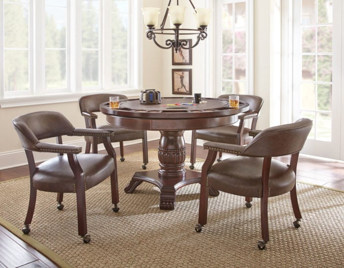 Round dining table discount with chairs on wheels