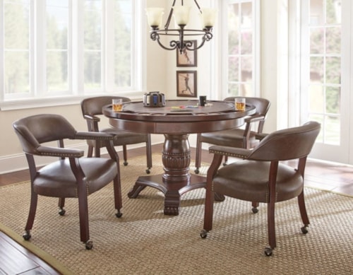 Round Game Table & Caster Arm Chair Set