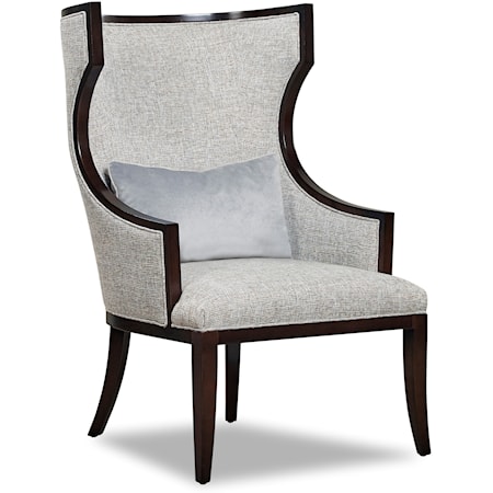 Transitional Exposed Wood Accent Chair with Wing Back