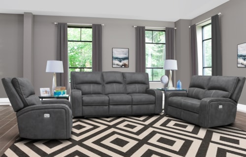 Casual 3-Piece Power Reclining Living Room Set with Power Headrests