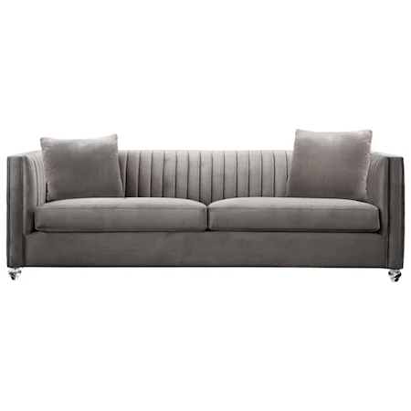 Contemporary Sofa with Acrylic Finish, Beige Fabric and Pillows