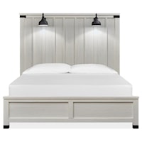Industrial Farmhouse California King Panel Bed with Built-In Lighting