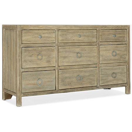 Coastal 9-Drawer Dresser with Felt-Lined Jewelry Tray