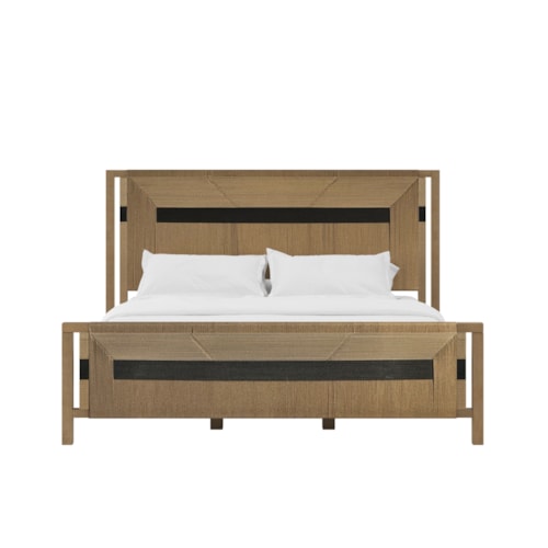Contemporary Queen Panel Bed with Geometric Jute Rope Design