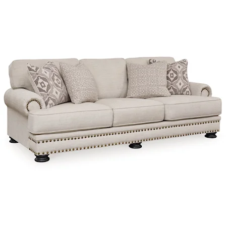 Transitional Sofa with Rolled Armrests & Nail-Head Trim