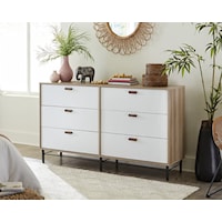 Contemporary 6-Drawer Dresser with Leather Handles
