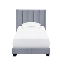 Contemporary Upholstered Channeled Shelter Twin Bed in Dove Gray