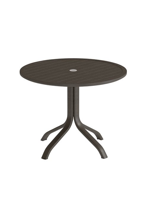 Horizon 30" Round Slat-Top Pedestal Dining Table w/Umbrella Hole