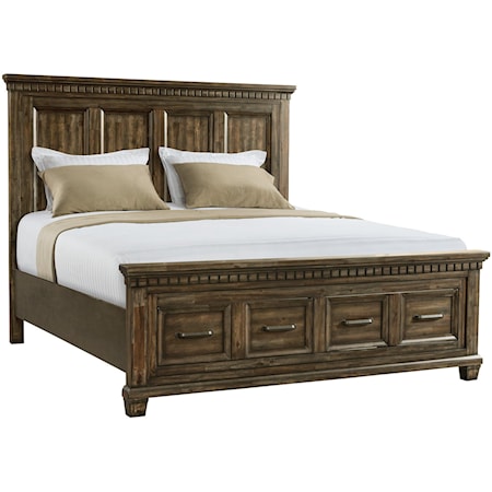 Traditional King Storage Bed with Dental Molding