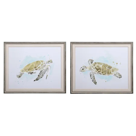 Sea Turtle Study Watercolor Prints, S/2