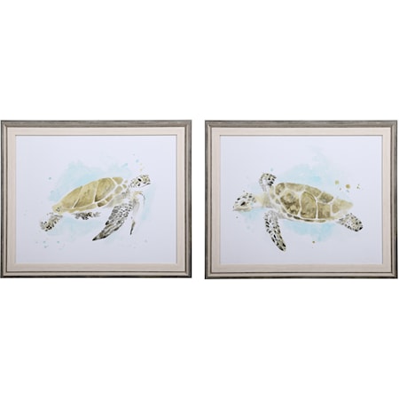Sea Turtle Study Watercolor Prints, S/2