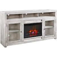 Contemporary 74" Highboy Fireplace TV Console with Glass Doors