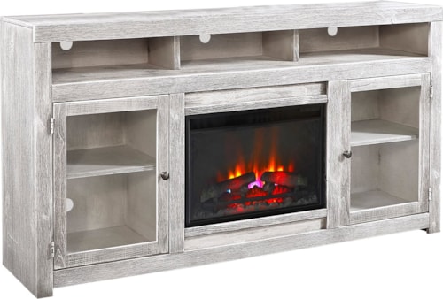 Contemporary 74" Highboy Fireplace TV Console with Glass Doors