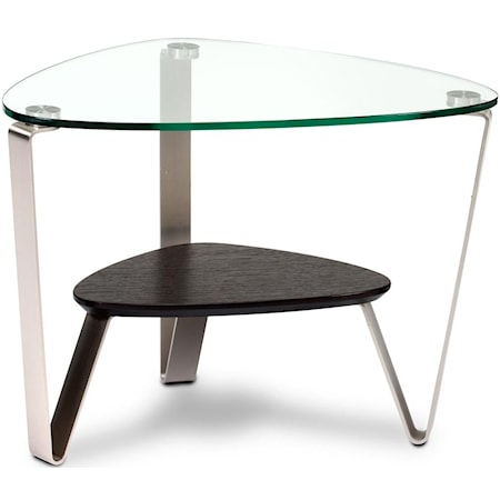 Contemporary Triangular End Table with Glass Top