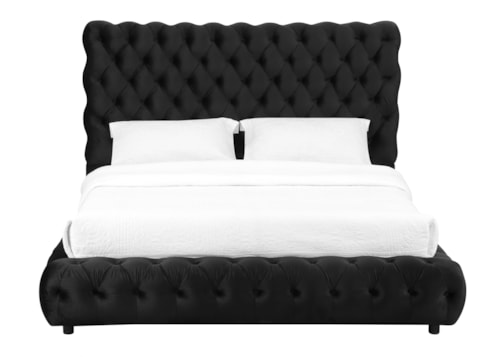 Contemporary Upholstered King Bed with Tufted Headboard and Footboard