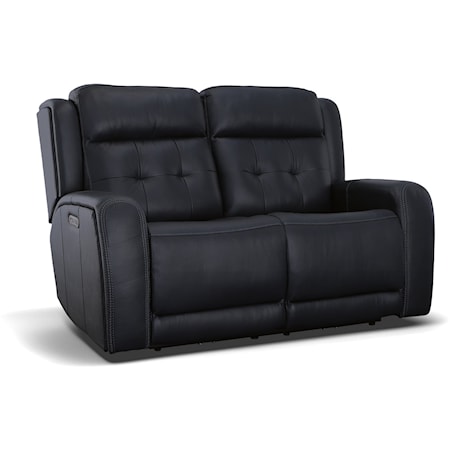 Transitional Power Reclining Loveseat with Power Headrest and USB Ports