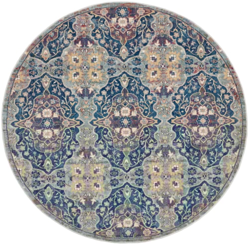 6'  Navy Multicolor Round Rug