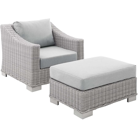 Outdoor 2-Piece Armchair and Ottoman Set