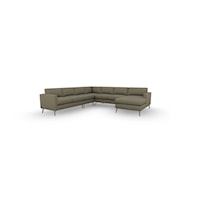 Leather 6-Seat Sectional Sofa with RAF Chaise & Brushed Gold Feet