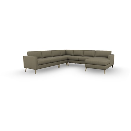 Leather 6-Seat Sectional Sofa with RAF Chaise & Brushed Gold Feet