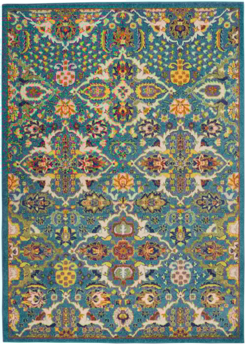 5'3" x 7'3" Turquoise Ivory Rectangle Rug