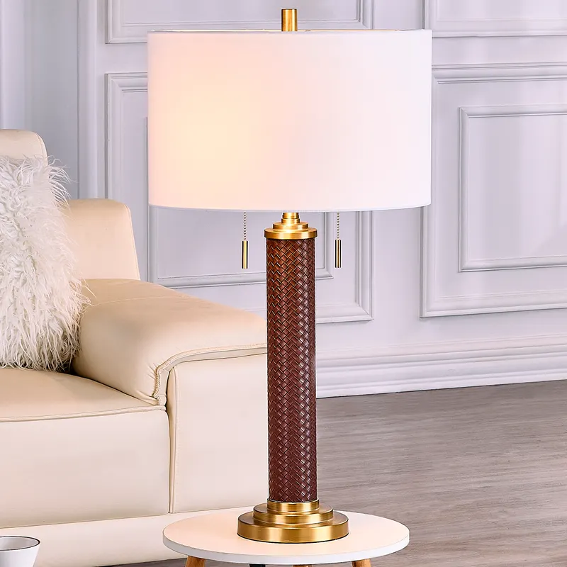 32.5" Faux Leather and Metal Table Lamp