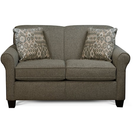 Casual Rolled Arm Loveseat With Accent Pillows