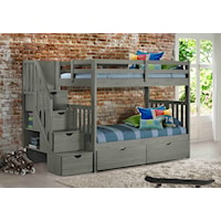 Twin over Twin Bunk Bed with Staircase and Storage - Gray