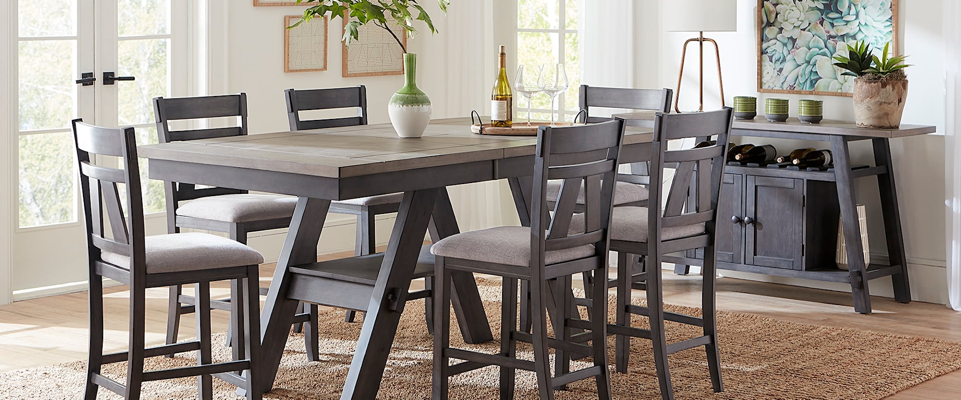 Transitional 7-Piece Gathering Table Set