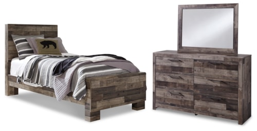 Twin Panel Bed, Dresser And Mirror