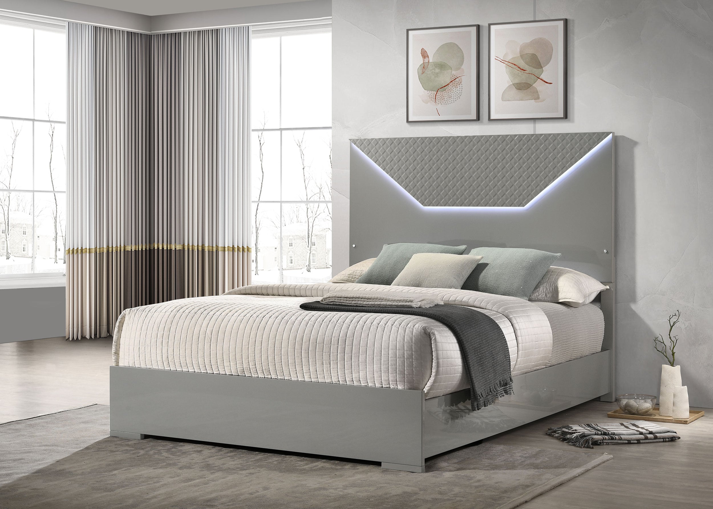 Ives King Panel Bed LED Headboard