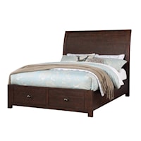Rustic King Storage Sleigh Bed with 2 Footboard Drawers