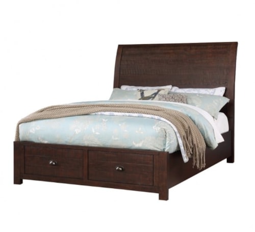 Rustic King Storage Sleigh Bed with 2 Footboard Drawers