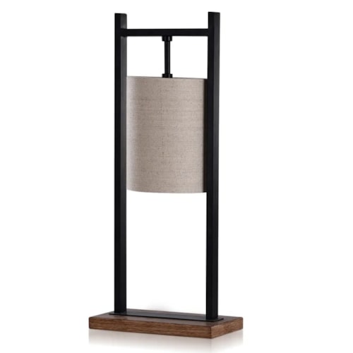 Contemporary Pendant Shade Desk Lamp with Metal and Wood Base