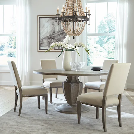 Transitional 5 Piece Pedestal Table Set