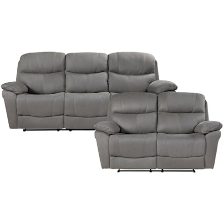 Casual 2-Piece Reclining Living Room Set with Pillow Arms