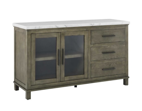 Transitional Marble Top Server with Adjustable Shelf