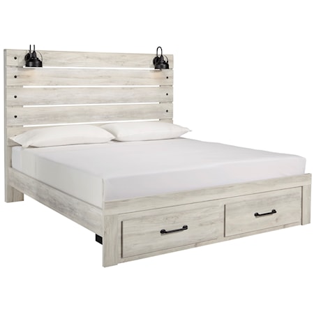 King Bed w/ Lights & Footboard Drawers