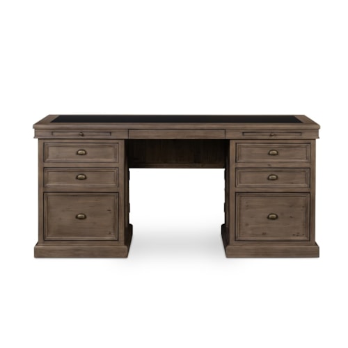 Transitional Double Pedestal Large Desk with Inlaid Leather Top