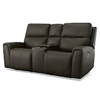 Leather Power Reclining Console Loveseat w/ Power Headrests