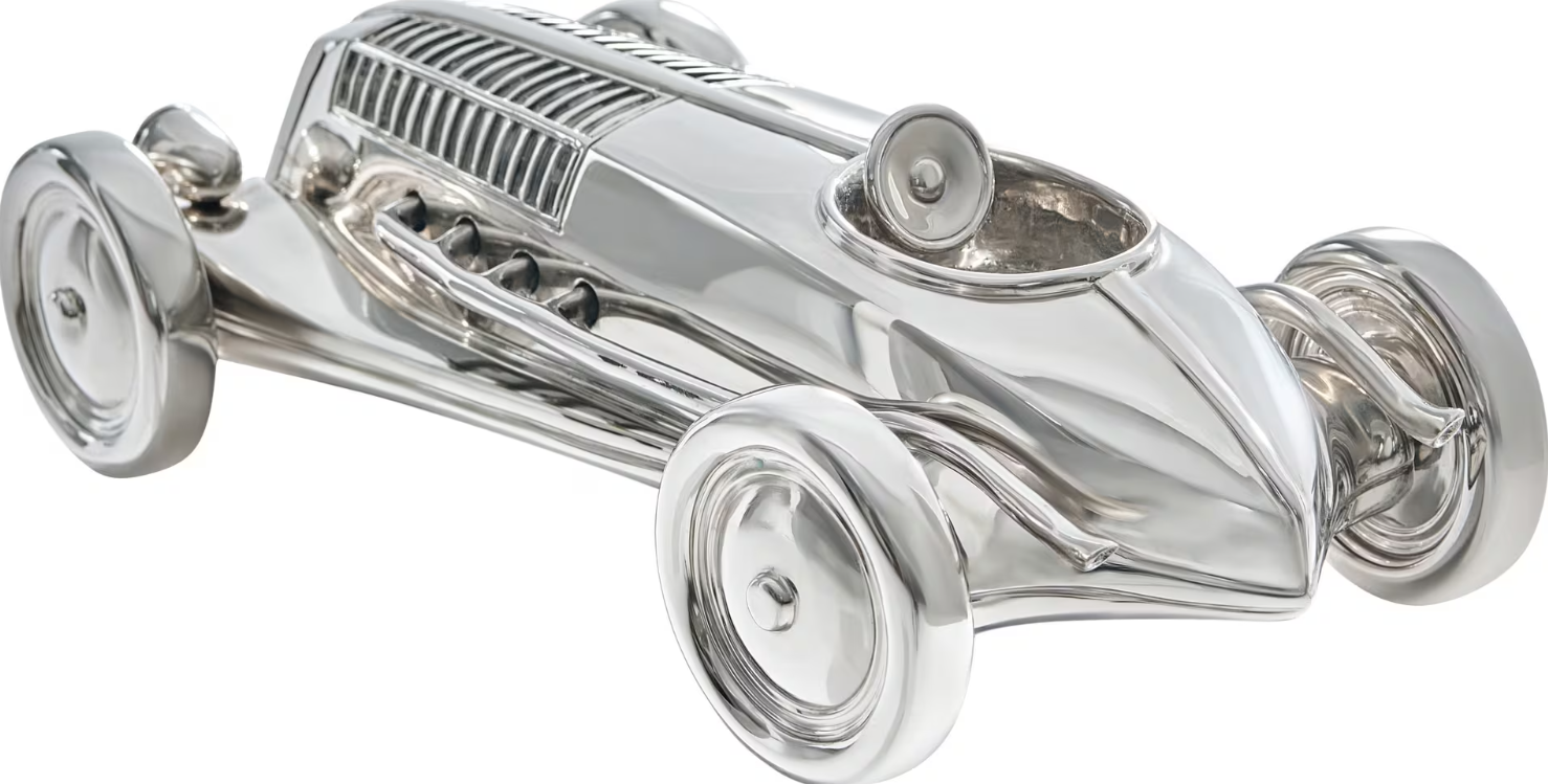 Nickel Plated Racecar Sculpture