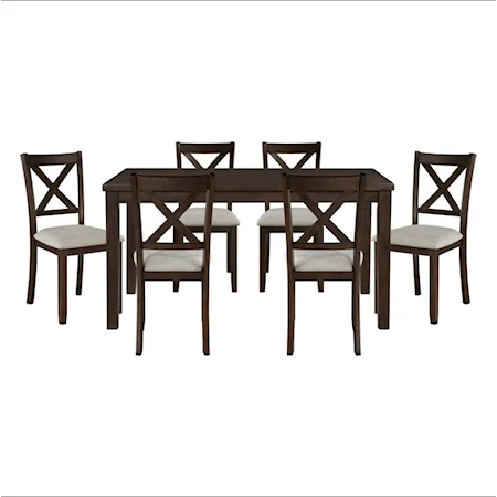 Transitional 7-Piece Dining Set with Upholstered Chairs