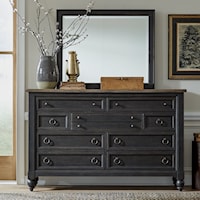 Transitional 9-Drawer Dresser and Landscape Mirror Set