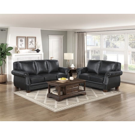 2-pc. Rolled-Arm Living Room Set w/Nailheads