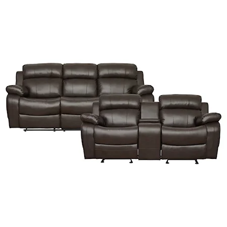 Casual 2-Piece Reclining Living Room Set with Drop-Down Cupholders