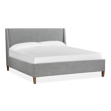 Mid-Century Modern King Grey Upholstered Island Bed