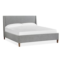 Mid-Century Modern California King Grey Upholstered Island Bed