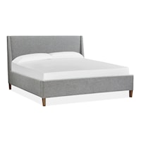 Mid-Century Modern King Grey Upholstered Island Bed