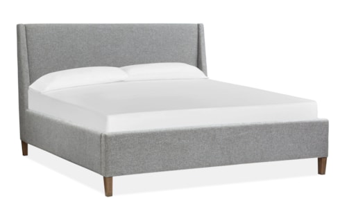 Mid-Century Modern Queen Grey Upholstered Island Bed